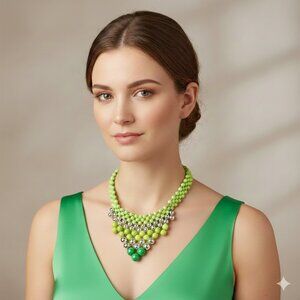Elegant Green and Gold Beaded Necklace